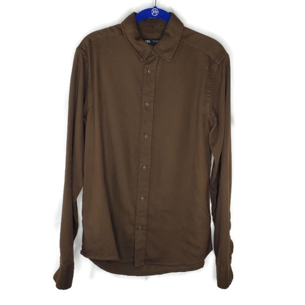 Men's Zara Brown Textured Button-up Shirt Size Small